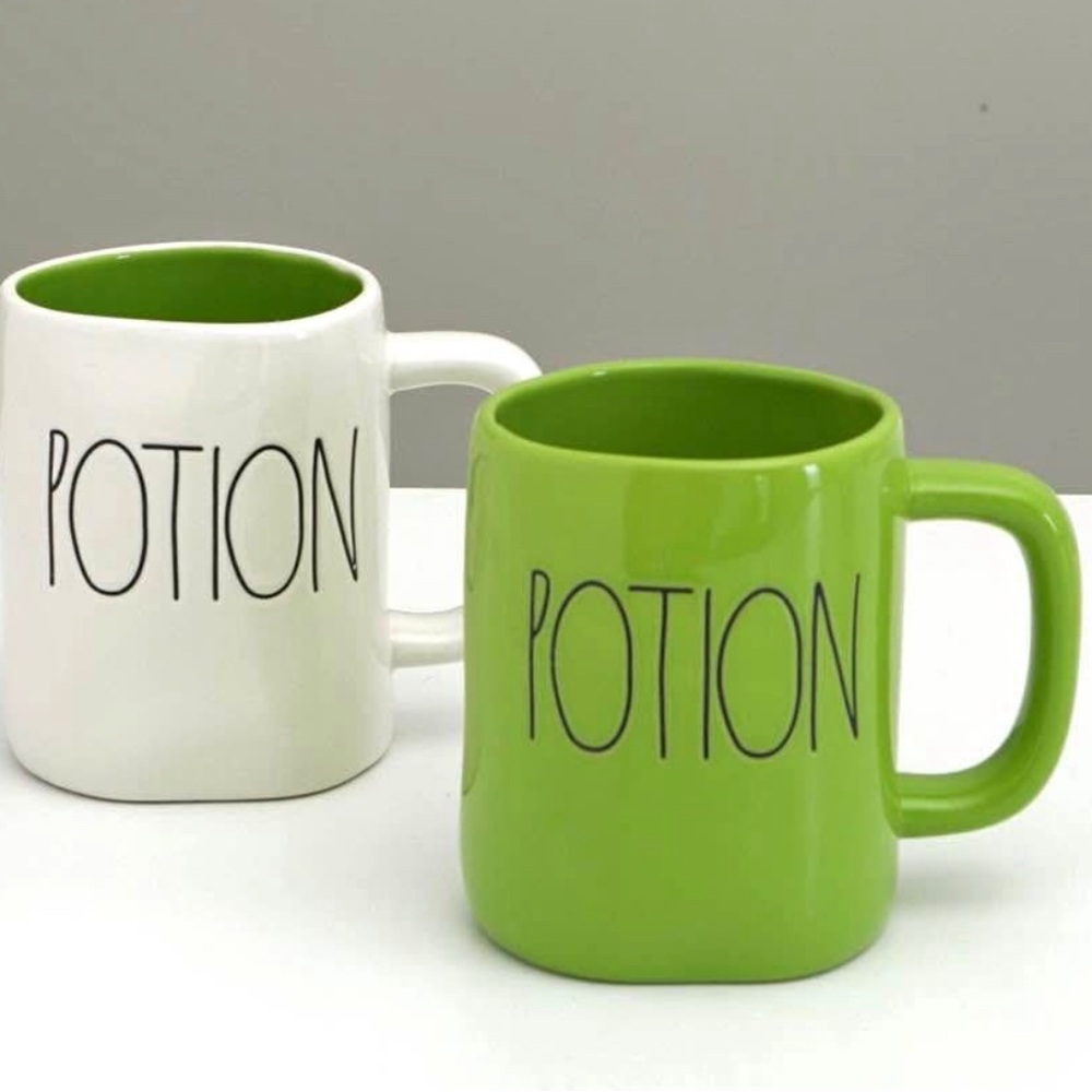 Title: Rae Dunn Halloween Mug Set — POTION (White & Green)